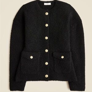 NWT J. Crew Women's Black Cinched Waist Sweater Jacket with Gold Buttons